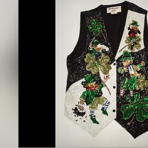 Vintage Fashion Fantasy Sequin Embroidered St. Patrick’s Day Irish Vest L